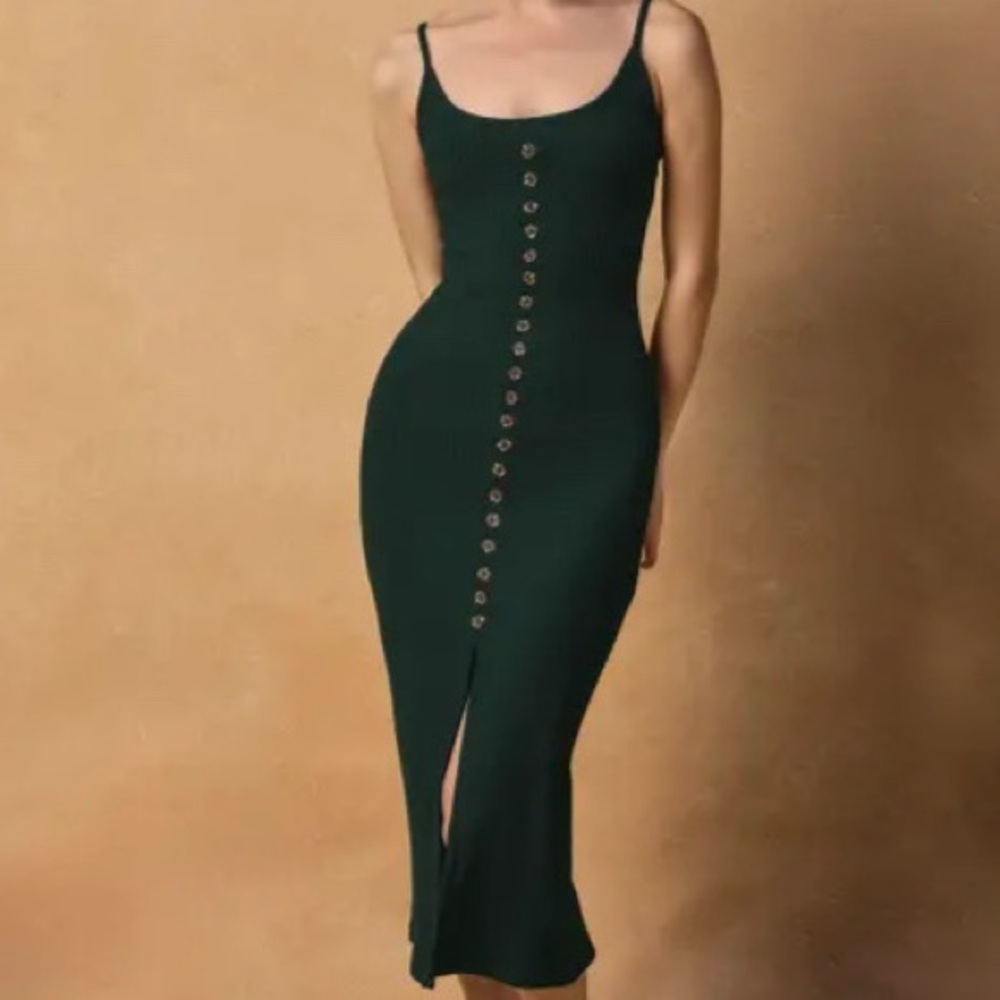 Dress Forum Keep It Simple Button Detail Ribbed Midi Dress